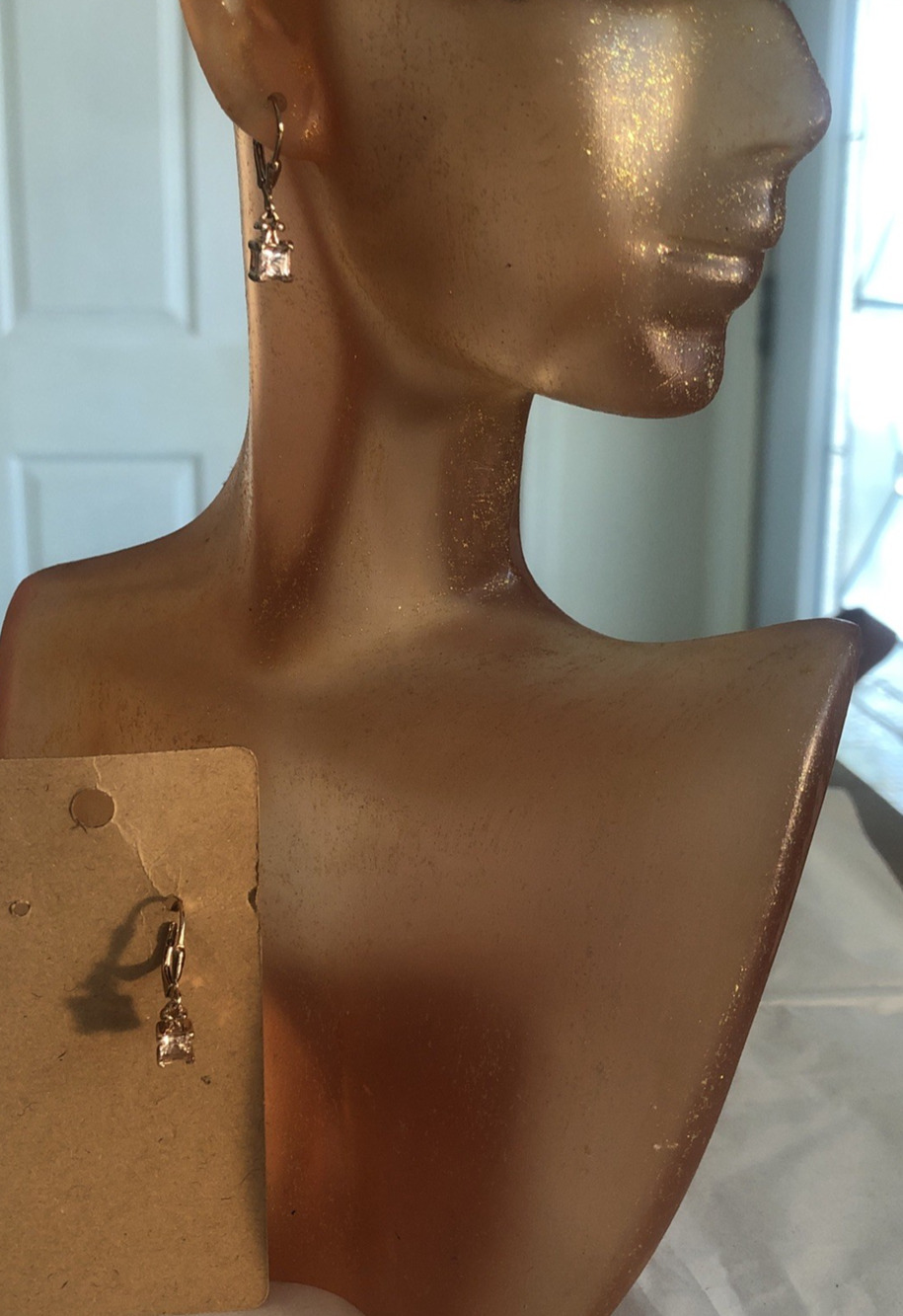 Sterling .925 earrings Drop Dangle princess cut Cubic Zirconia Lever back J&T